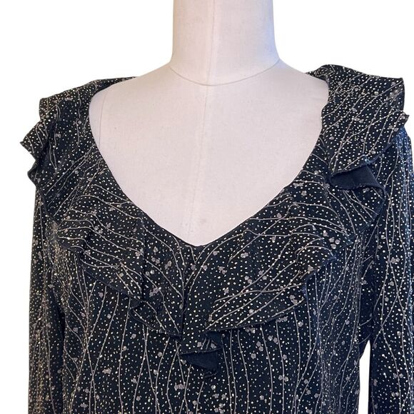 Metaphor Blouse Women Large Black Striped V-Neck Long Sleeve Pullover Casual - Picture 1 of 16